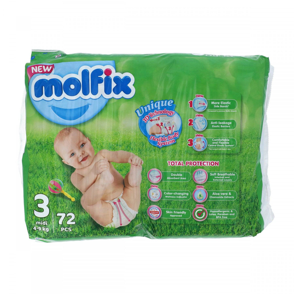 COUCHES BEBE MIDI 4-9KG 46 UNITES VALUE PACK MOLFIX - Aswak Assalam