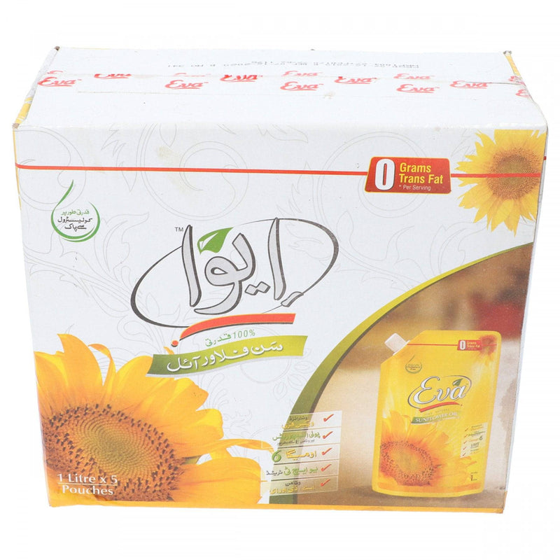 Eva 100 percent Natural Sun Flower Oil 1 litre x 5 Pouches - HKarim Buksh